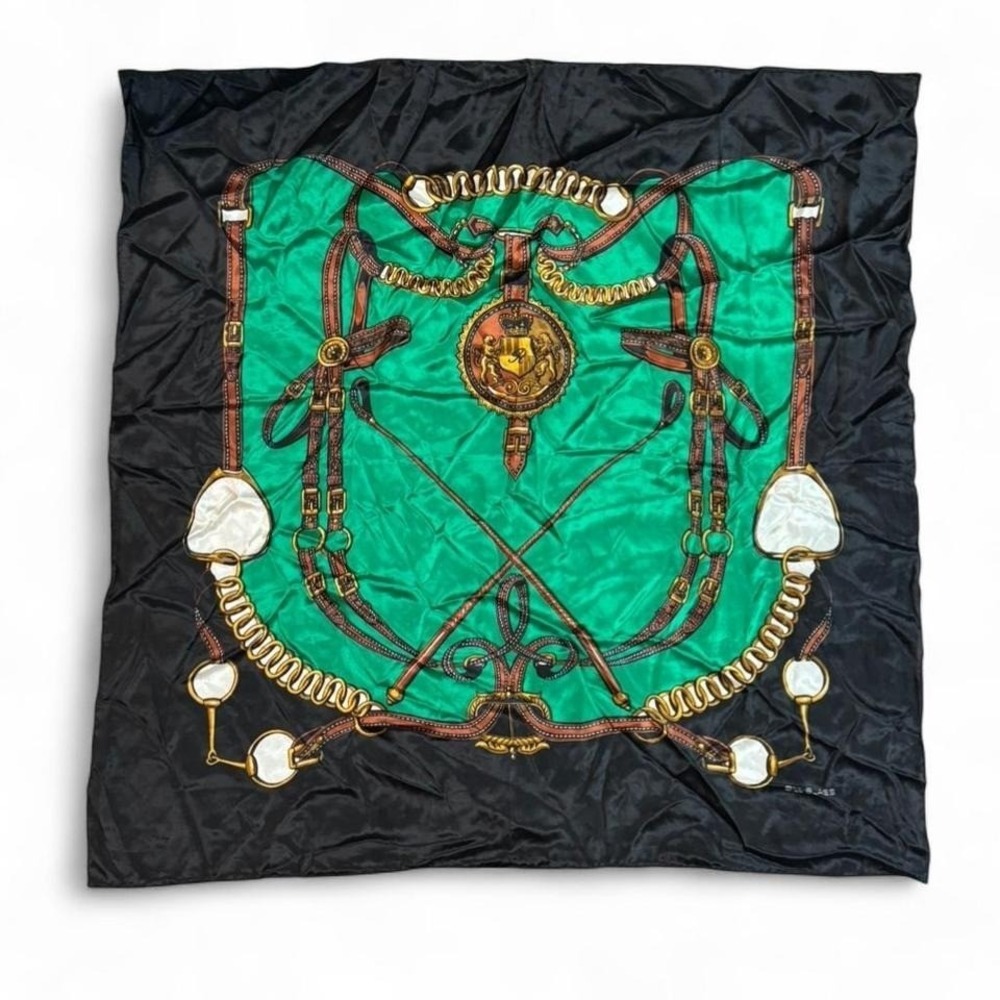 Bill Blass Designer silk scarf with horse equestrian bit design square 32 inch